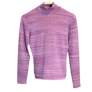 Nine & Company Petite Purple Striped Mock Neck Long Sleeve Knit Top PS
